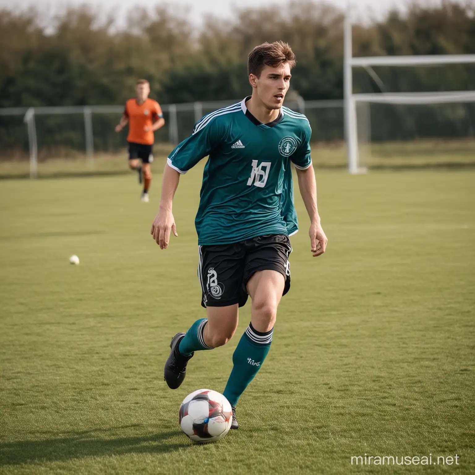Dynamic Soccer Player in Action Playing Football Match