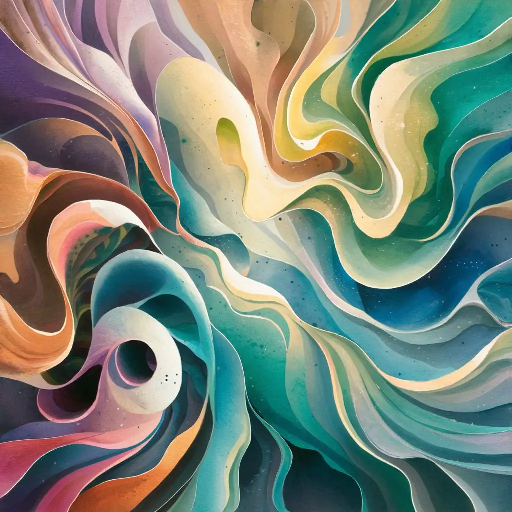 A vibrant watercolor painting with swirling colors and organic shapes.