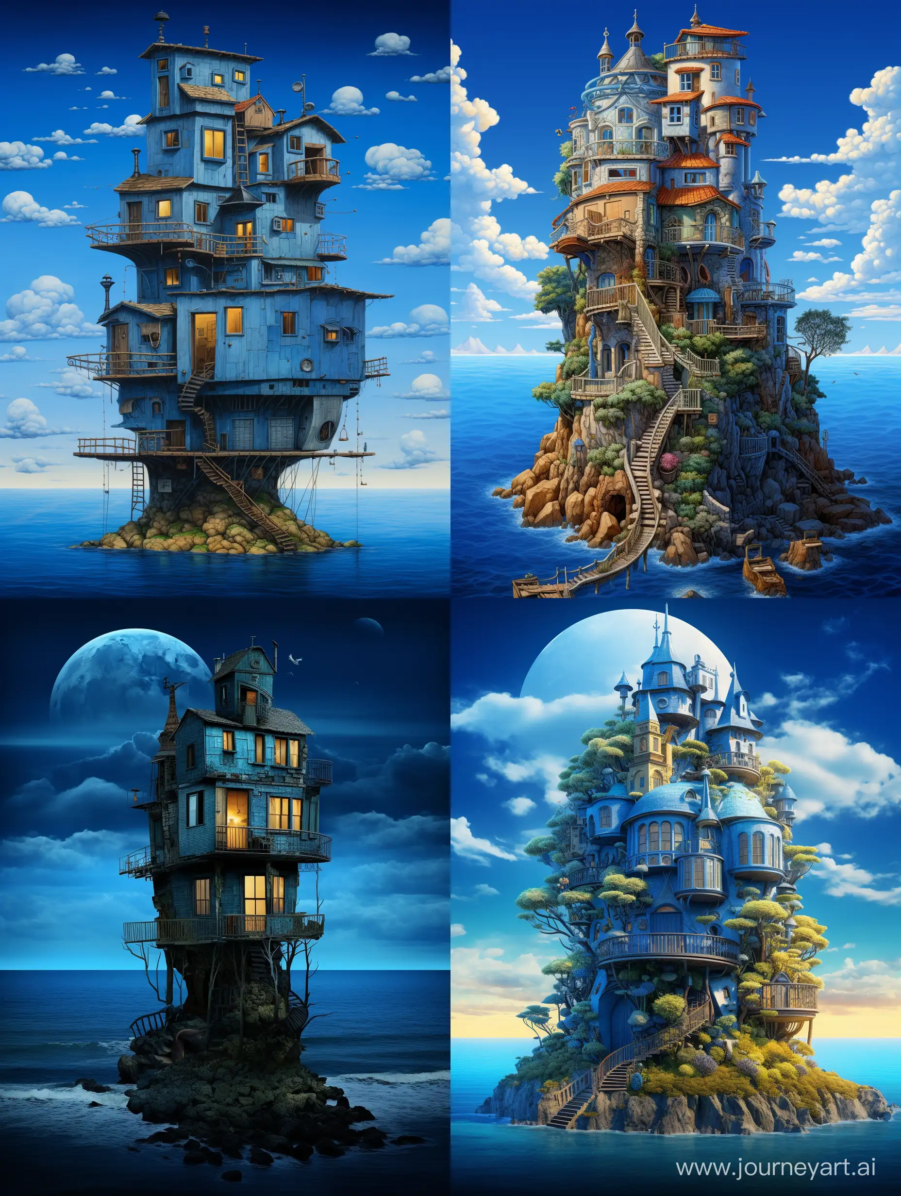 A big blue house overlooking the sea 