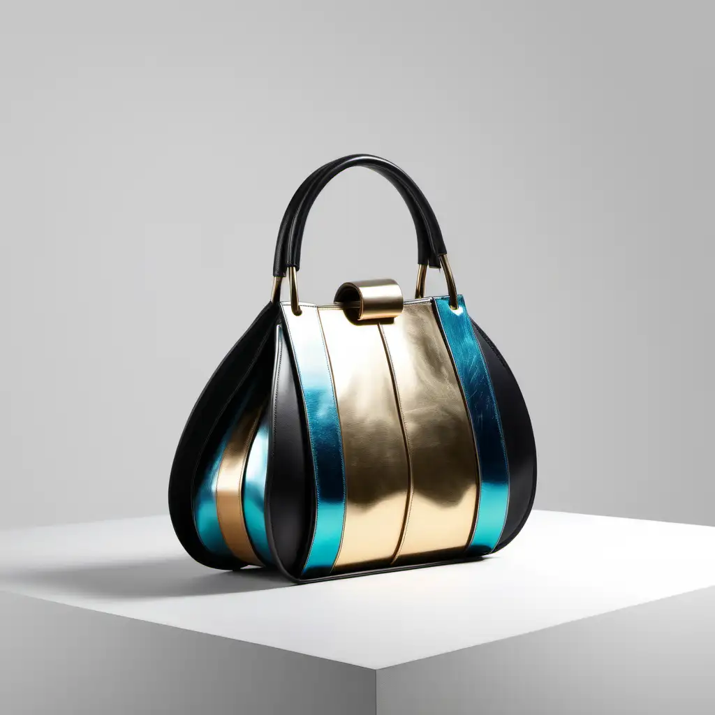 guggenheim architecture inspired luxury small bag in metallic leather - innovative shape - frontal view -borders differnt colors