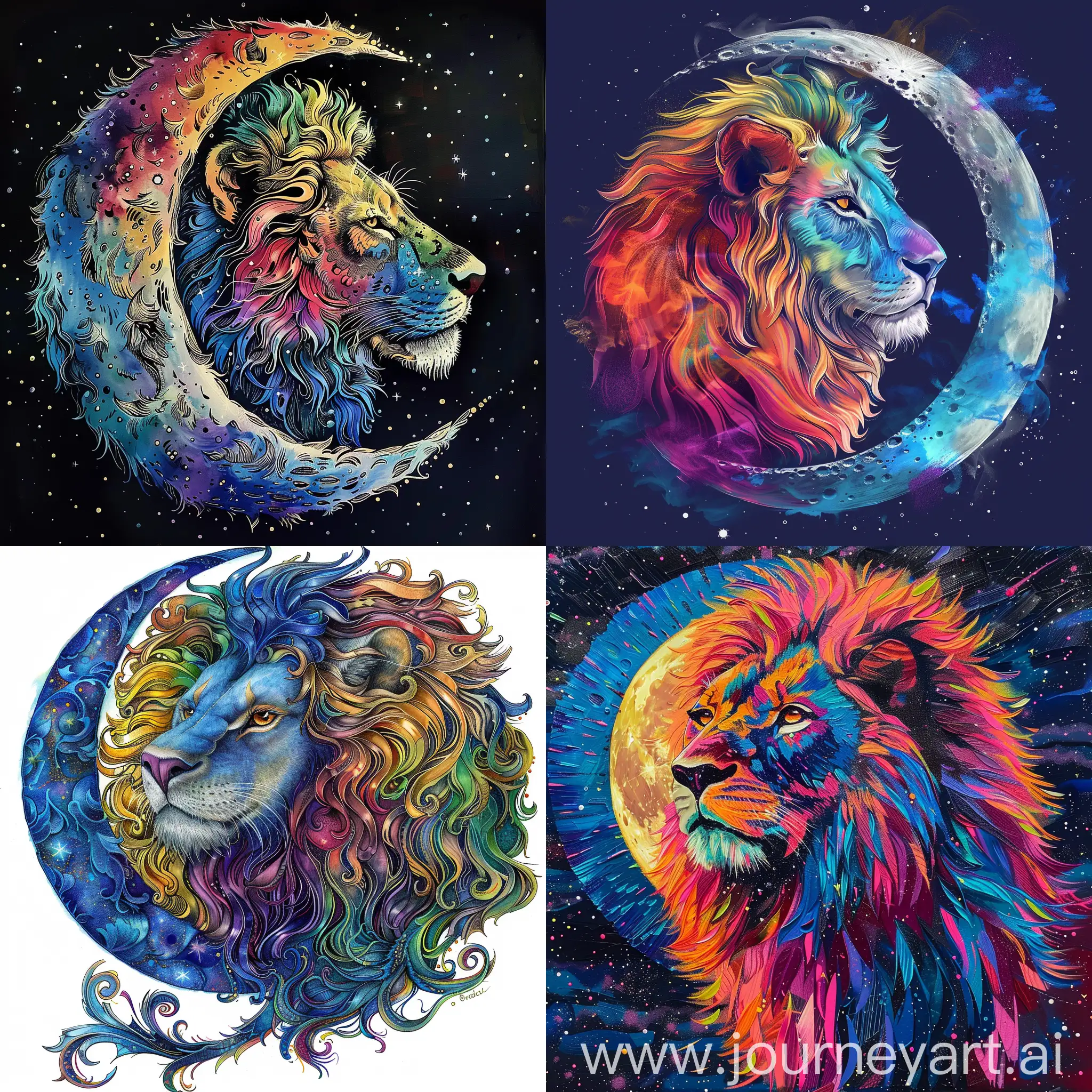 Lion lune multicolore