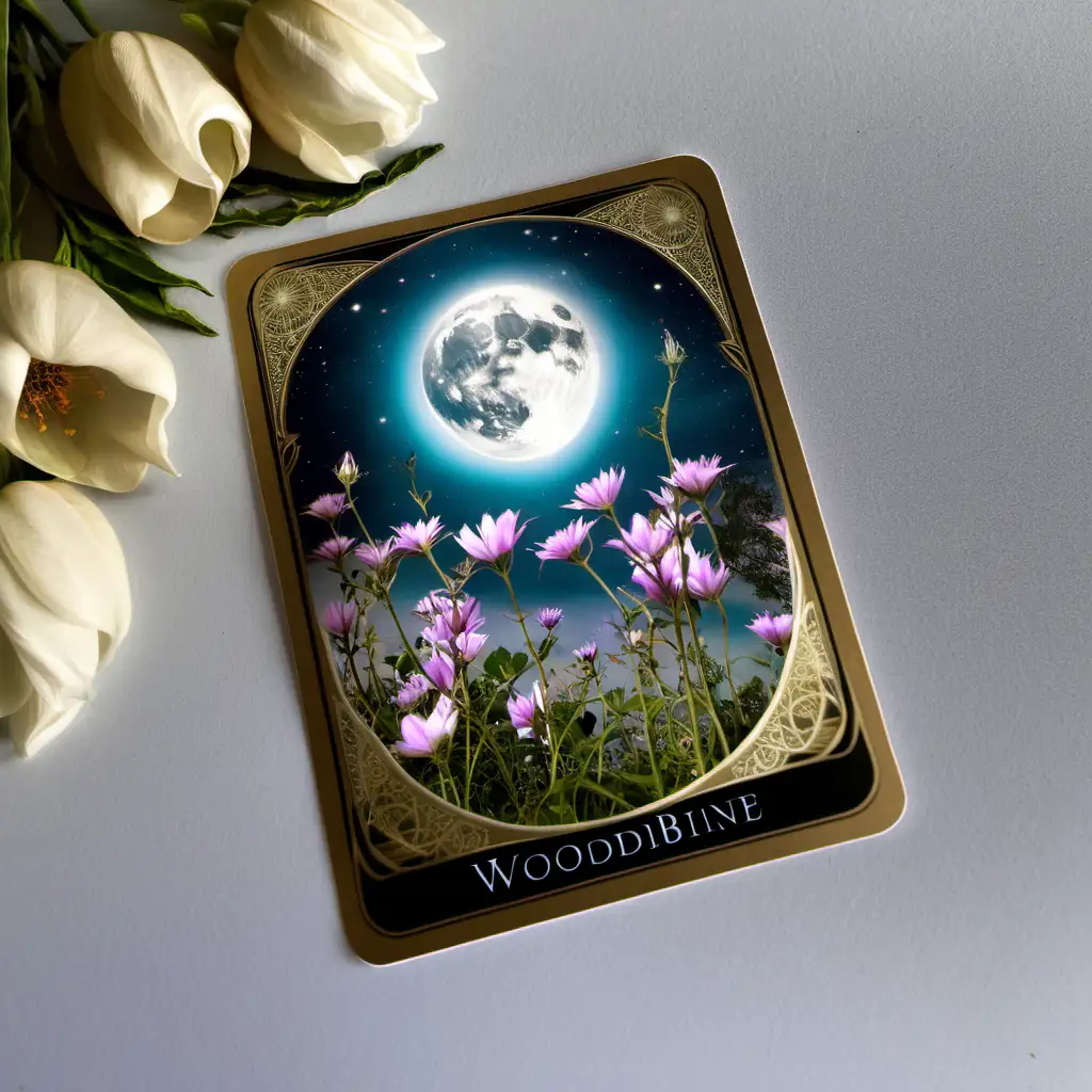 Woodbine Flower Moon Magic Oracle Card Ethereal Realistic Artwork