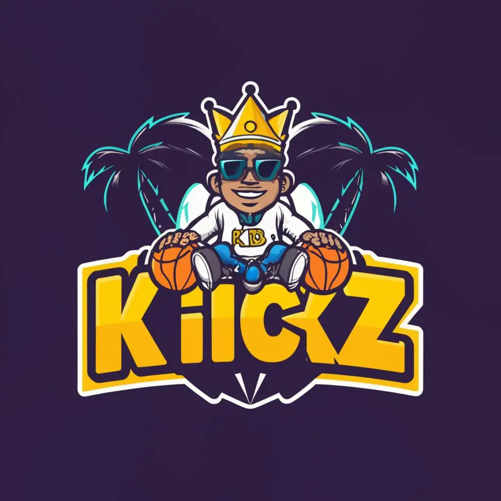 a logo design,with the text "KB
 Kickz", main symbol:Wearing a crown 
 smoking on a beach
 wearing micheal Jordan's shoes
,complex,be used in Sports Fitness industry,clear background
