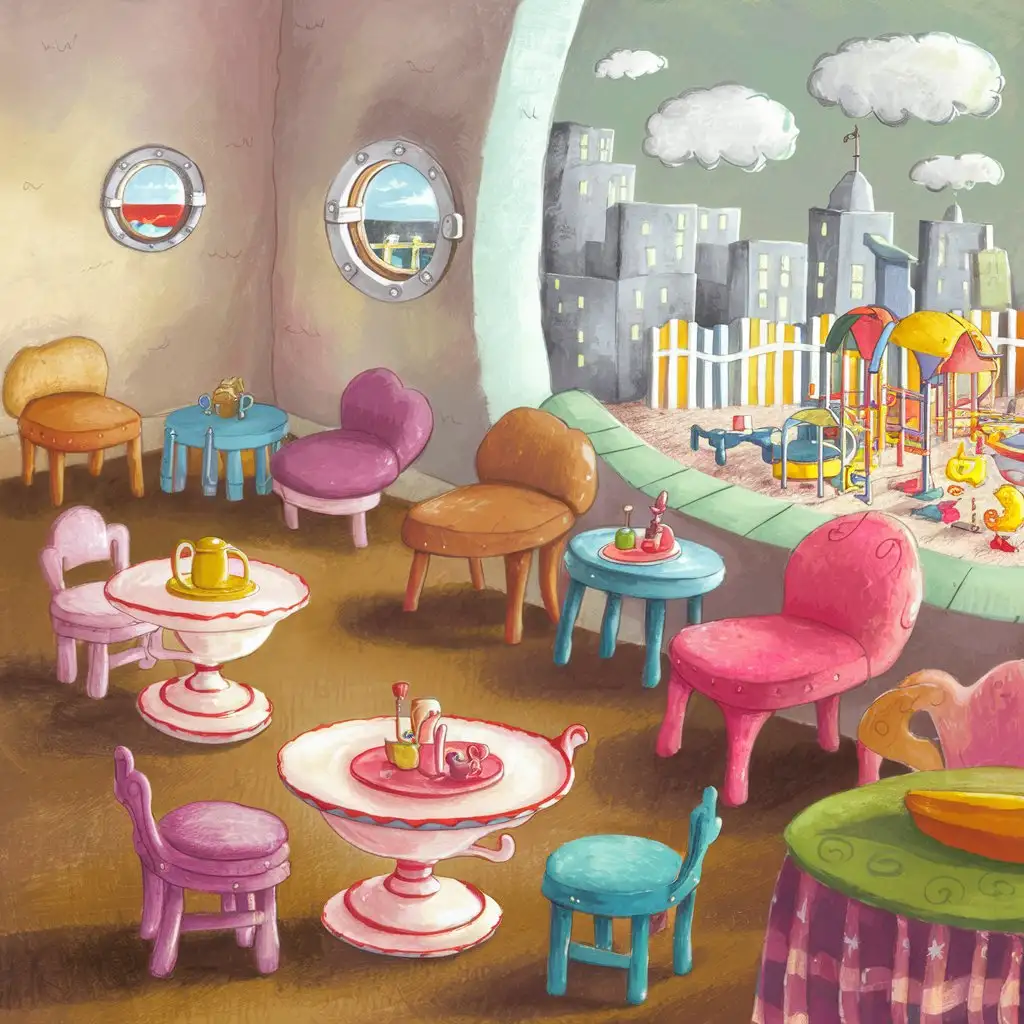 Whimsical-Kindergarten-Interior-Design-with-Chocolate-Chairs-and-Tea-Cup-Windows