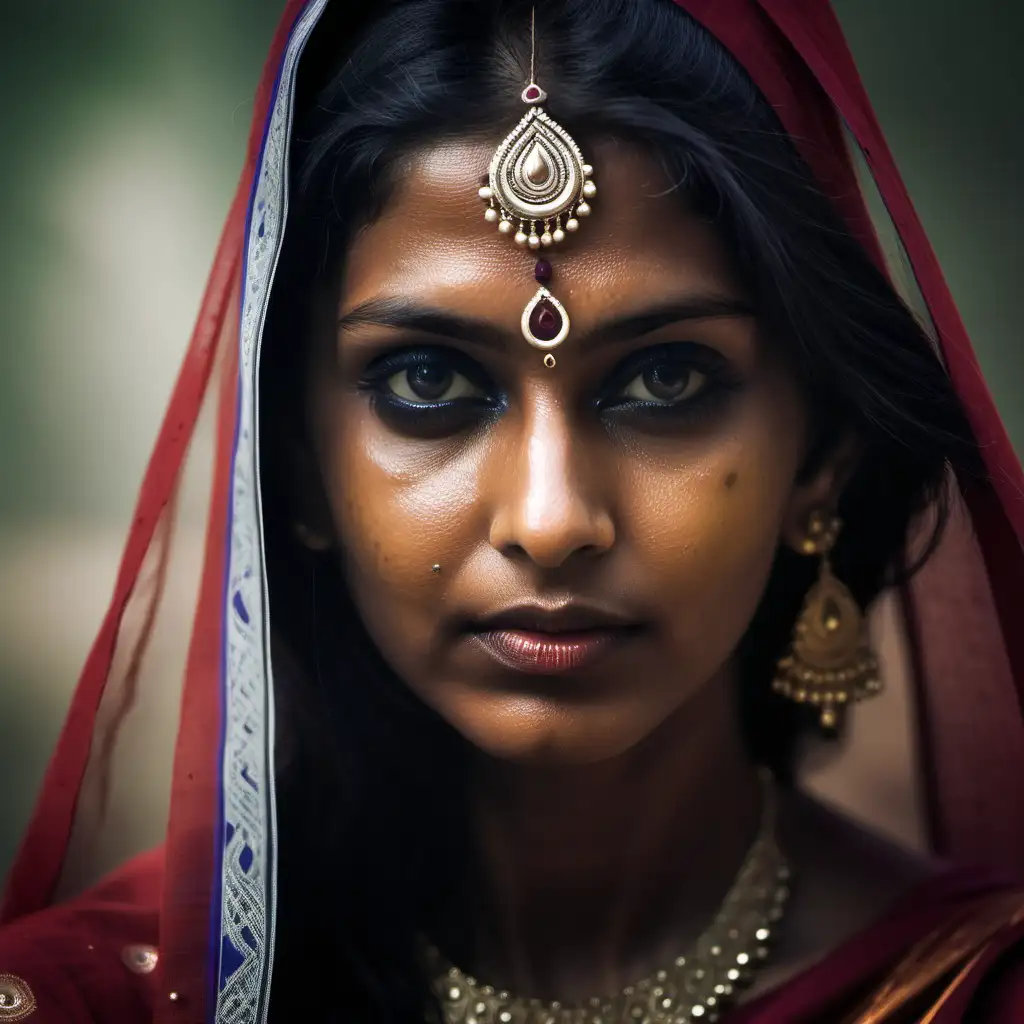 Mysterious Indian Woman in Traditional Attire