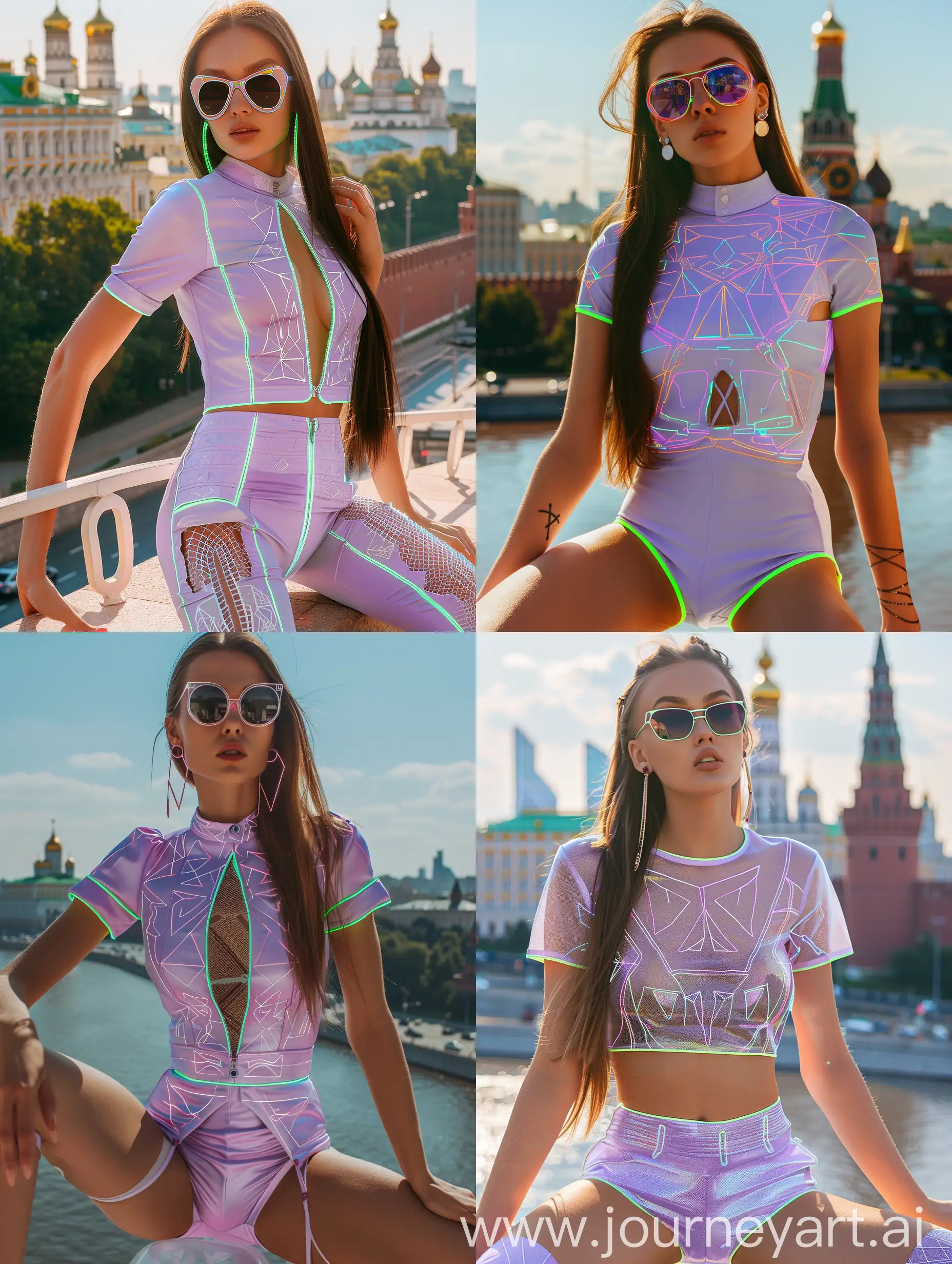 Stylish-Model-in-Lilac-Tailor-with-Fluorescent-Geometric-Embellishments-against-Moscow-Skyline