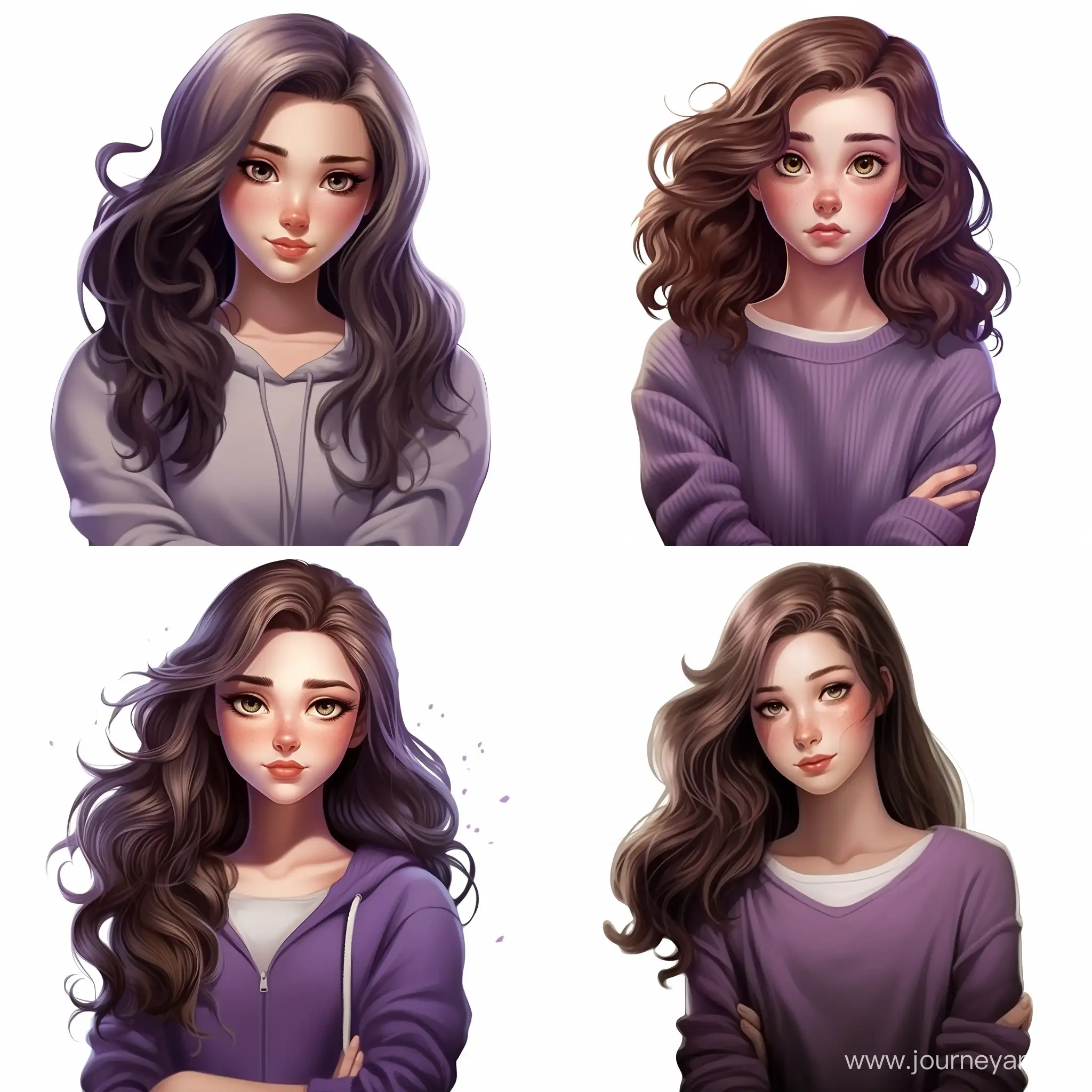 Stylish-Teenage-Cartoon-Character-in-Purple-Sweatshirt-and-Pleated-Skirt