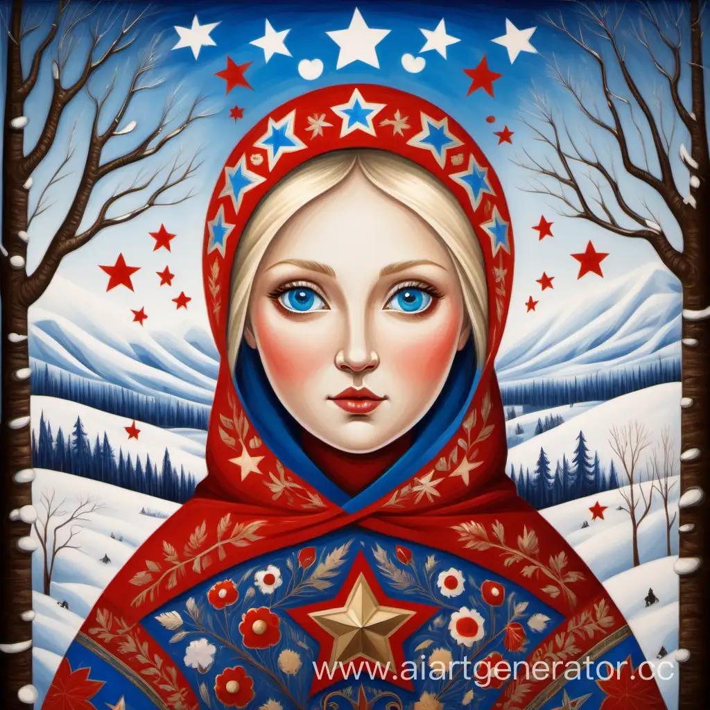 Russian-Symbols-Bear-Birch-Trees-and-Red-Stars-in-Folk-Art-Style