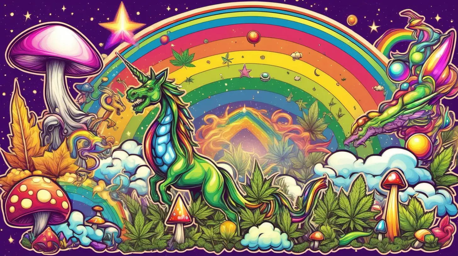 Fantasy Logo Design with Rainbow Unicorn Dragon and Spaceship