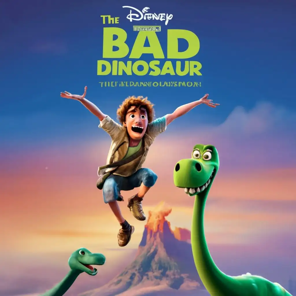 logo, the bad dinosaur, with the text "Disney Pixar The Bad Dinosaur poster", typography