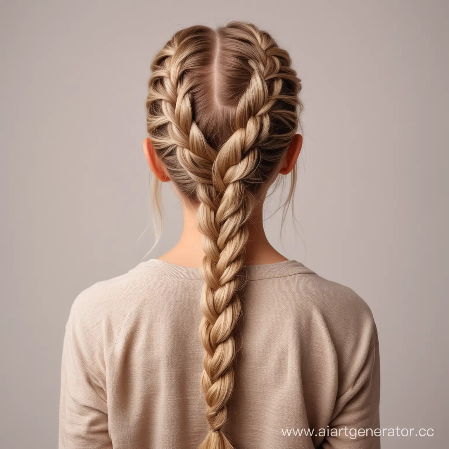 Girl-with-Braided-Hair-Standing-Against-LightColored-Background