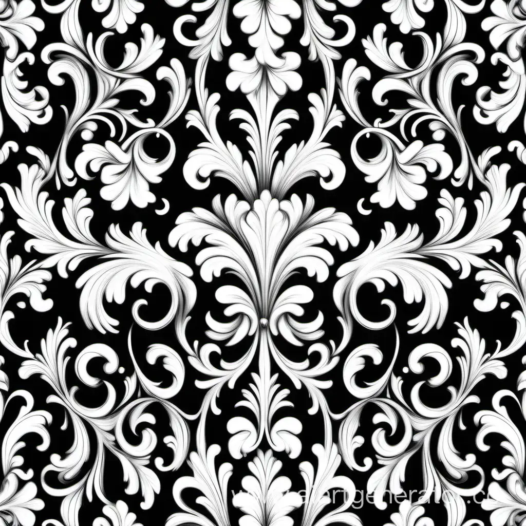 a pattern of floral, Baroque  movement, repeating pattern, white and black vector illustration 