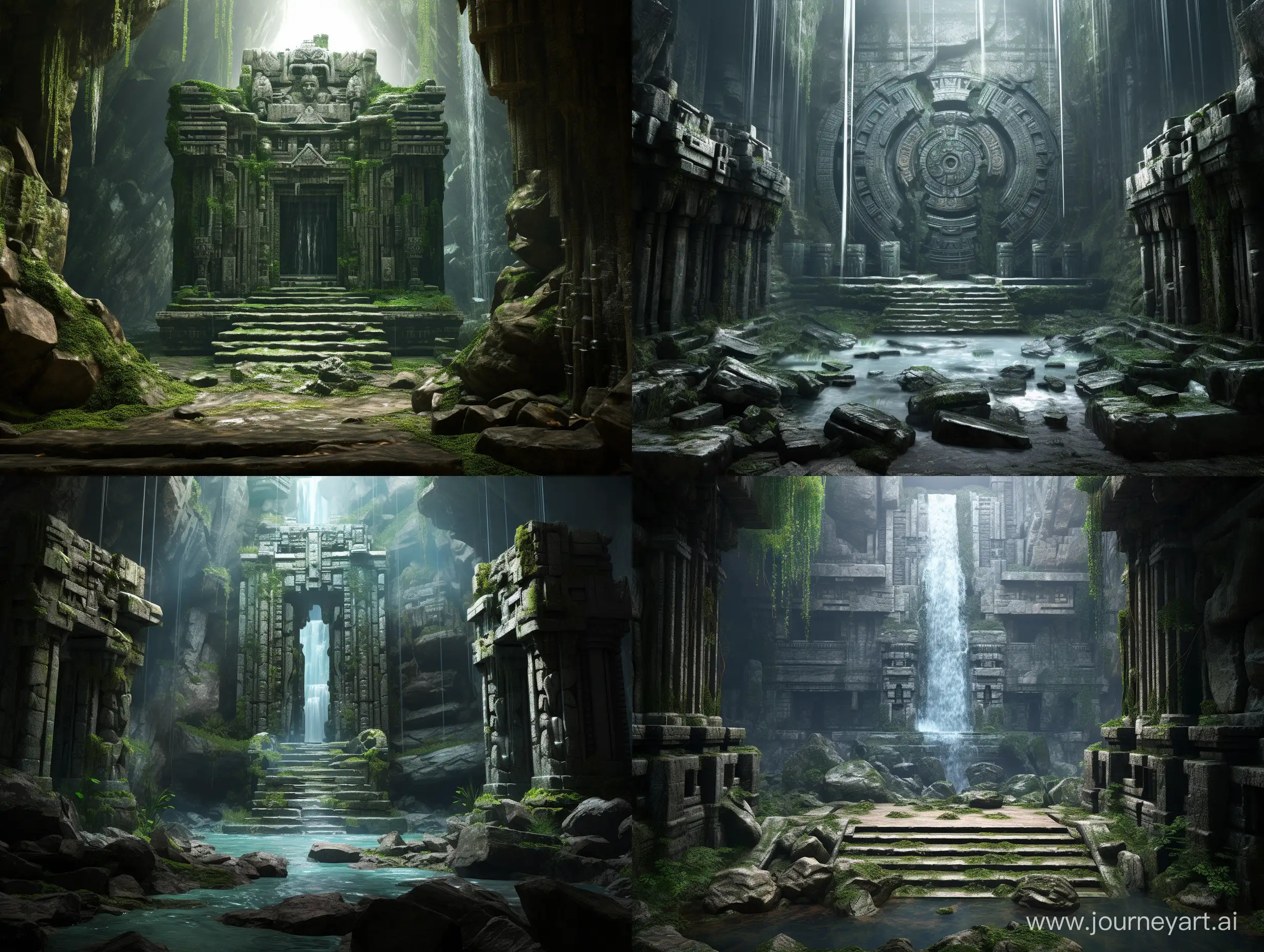 Mystical-Ancient-Temple-Ruins-Hidden-Behind-a-Cascading-Waterfall