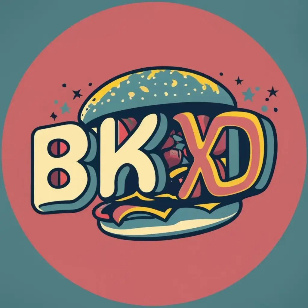 logo, The logo needs to consist of a burger, it has to be minimalistic/professional and also vibrant, it needs to have the letters BKXD spelled out in the logo, and the color scheme has to be violet purple and the XD in the WORD BKXD has to be made dark blue, with the text "BURGERKINGXD", typography, be used in the entertainment industry, keep the logo in this font, but straighten out the text, make the burger pop up more in the logo