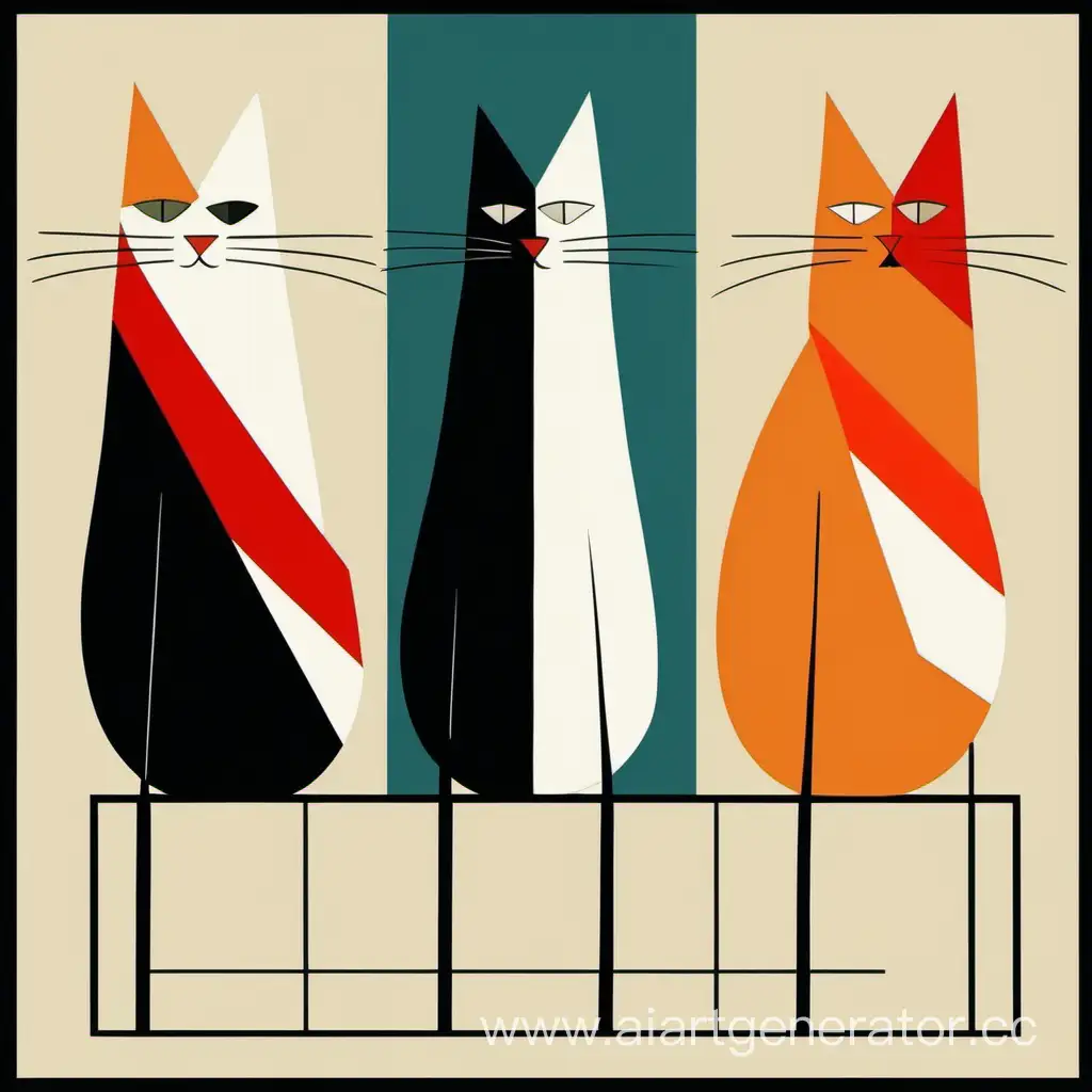 Три кота нарисованые в стиле супрематизма растровый рисунок
