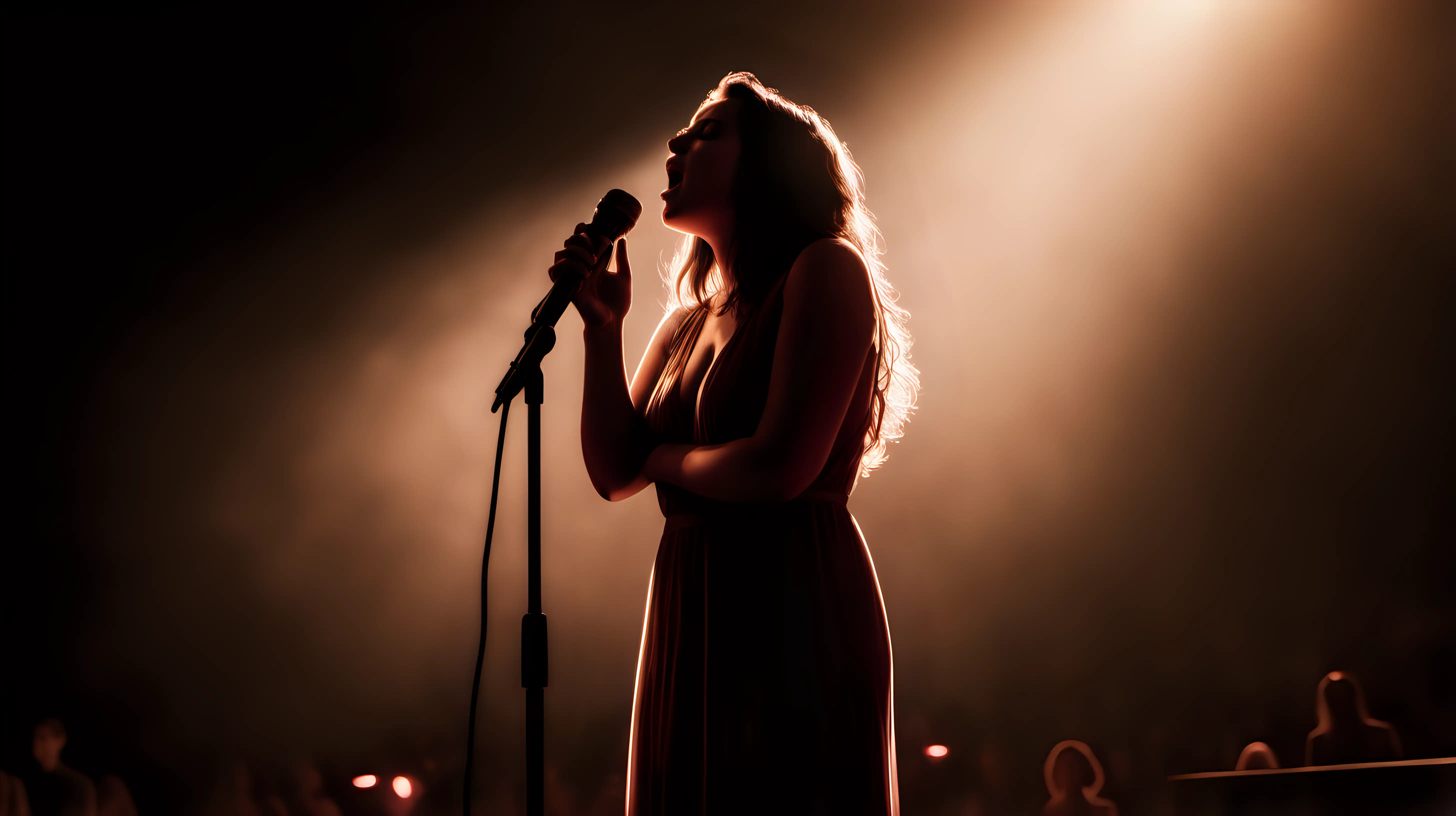 A vocalist stands on an empty stage, their face illuminated by the glow of the microphone, pouring their heart and soul into a song for an absent crowd.
