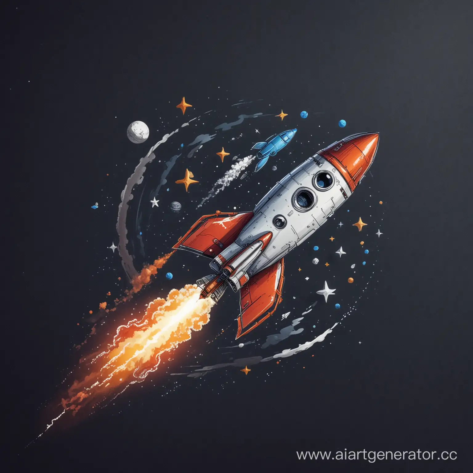 Нарисуй ракету взлетающую в космос, на борту которой нарисован логотип Битрикс24