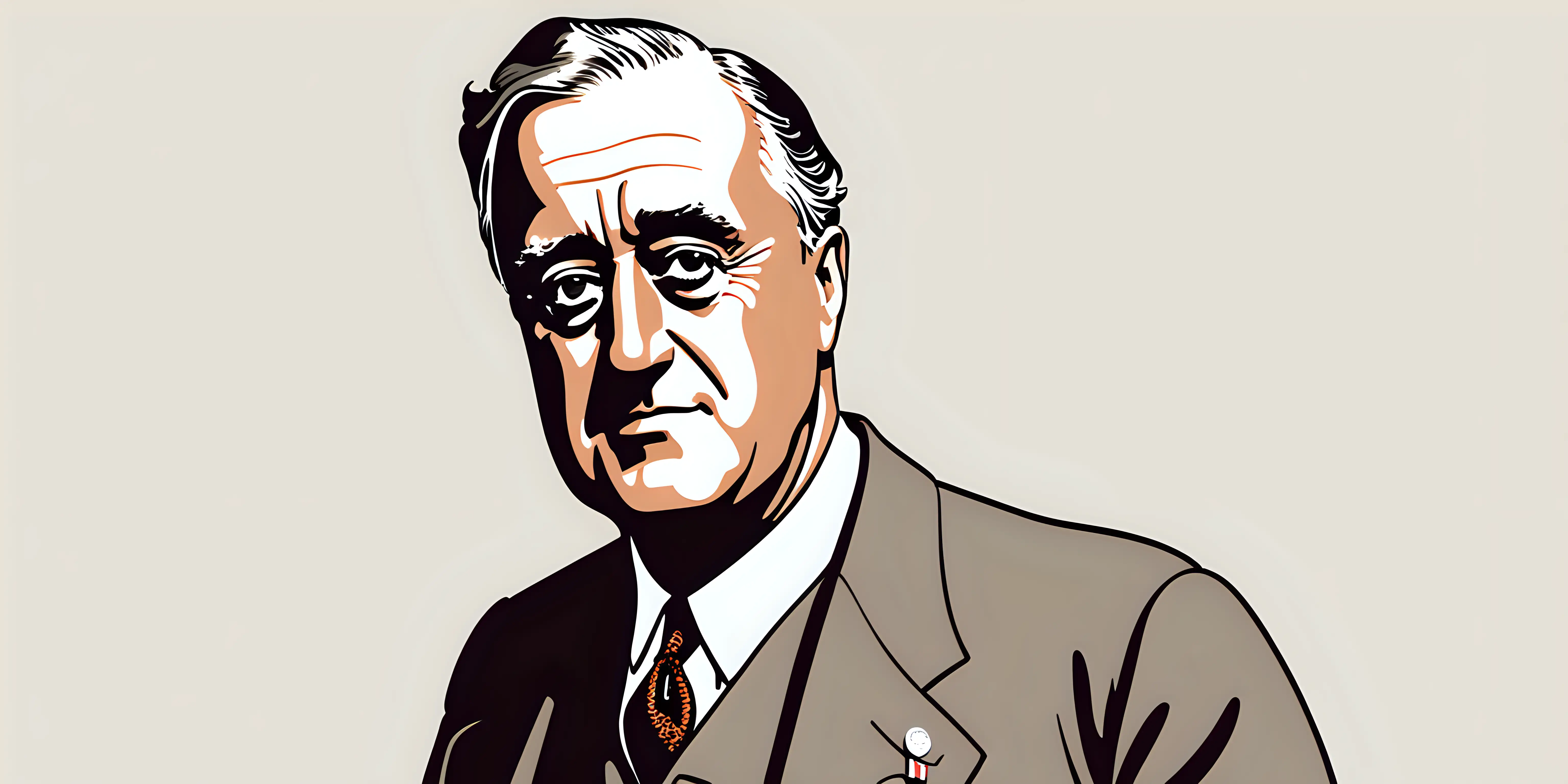 Cartoon Portrait of Franklin D Roosevelt on a Vibrant Background
