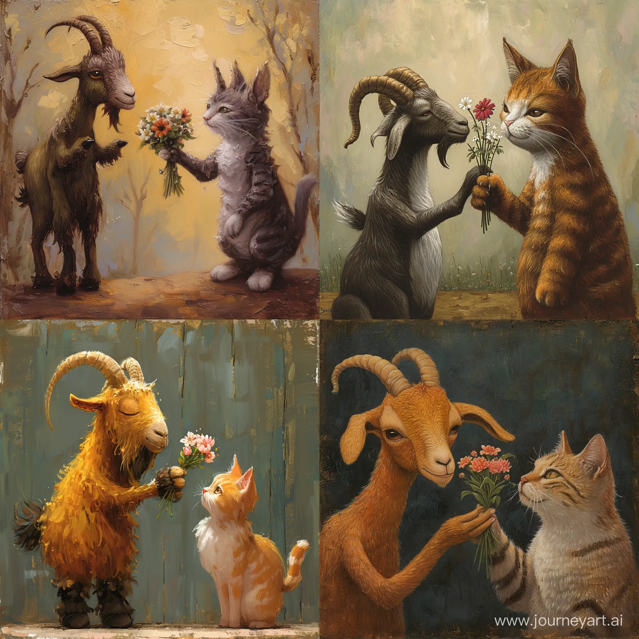 Adorable-Goat-Furry-Presents-Flowers-to-Cat-Furry-in-Charming-Online-Painting