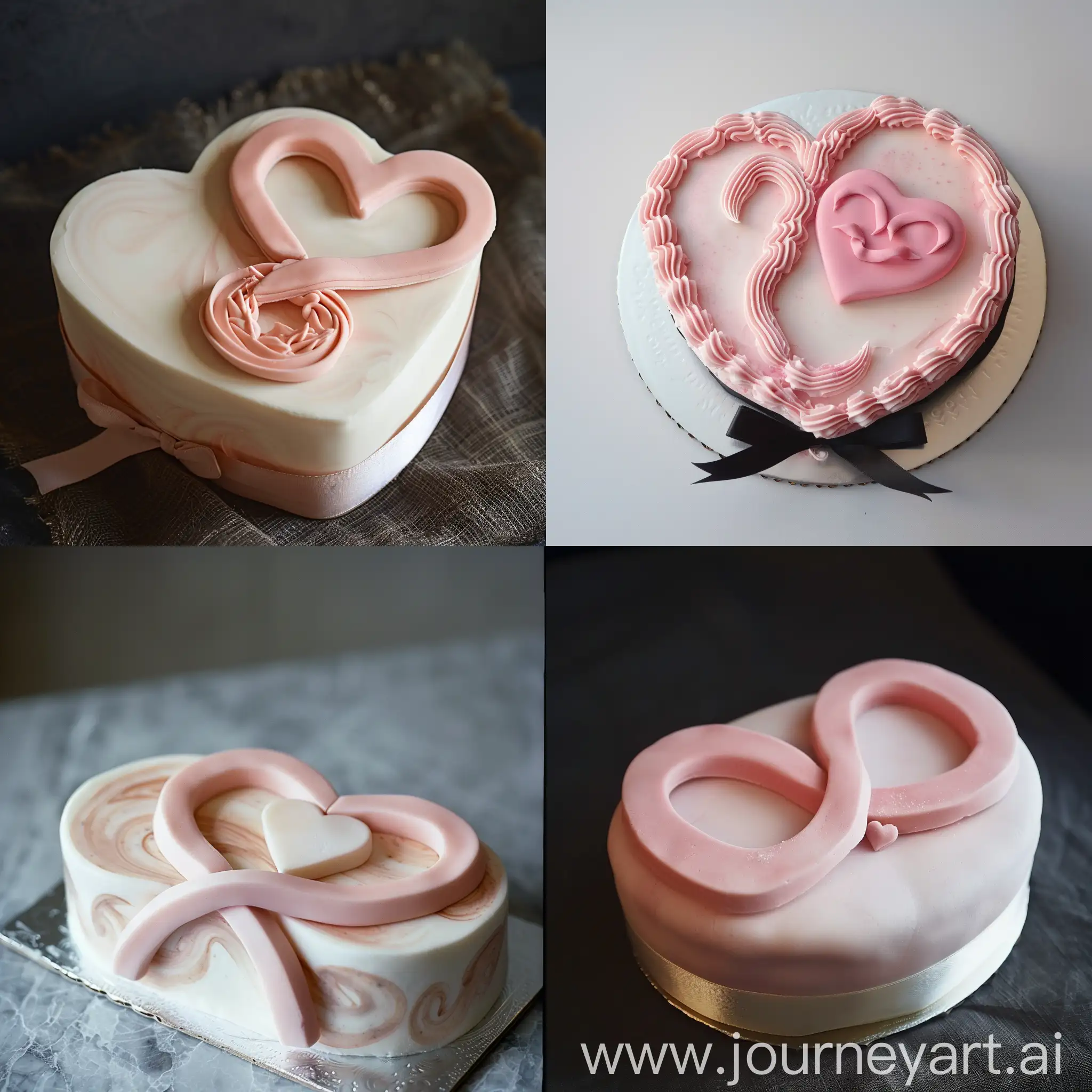 A (((delicate cake))) in the shape of two interlocking pink hearts and a flowing ((infinity symbol))