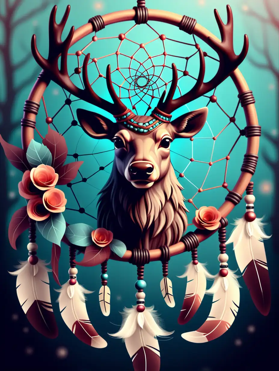 Mystical Dreamcatcher with Majestic Stag in Enchanting Background