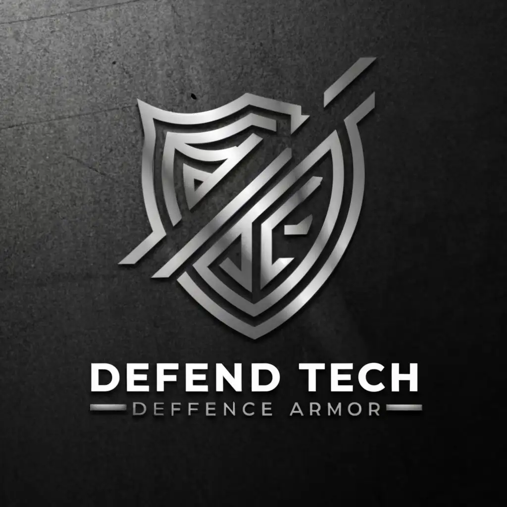 a logo design,with the text 'Self Defence Armor', main symbol:Defend Tech,Moderate,titanium background