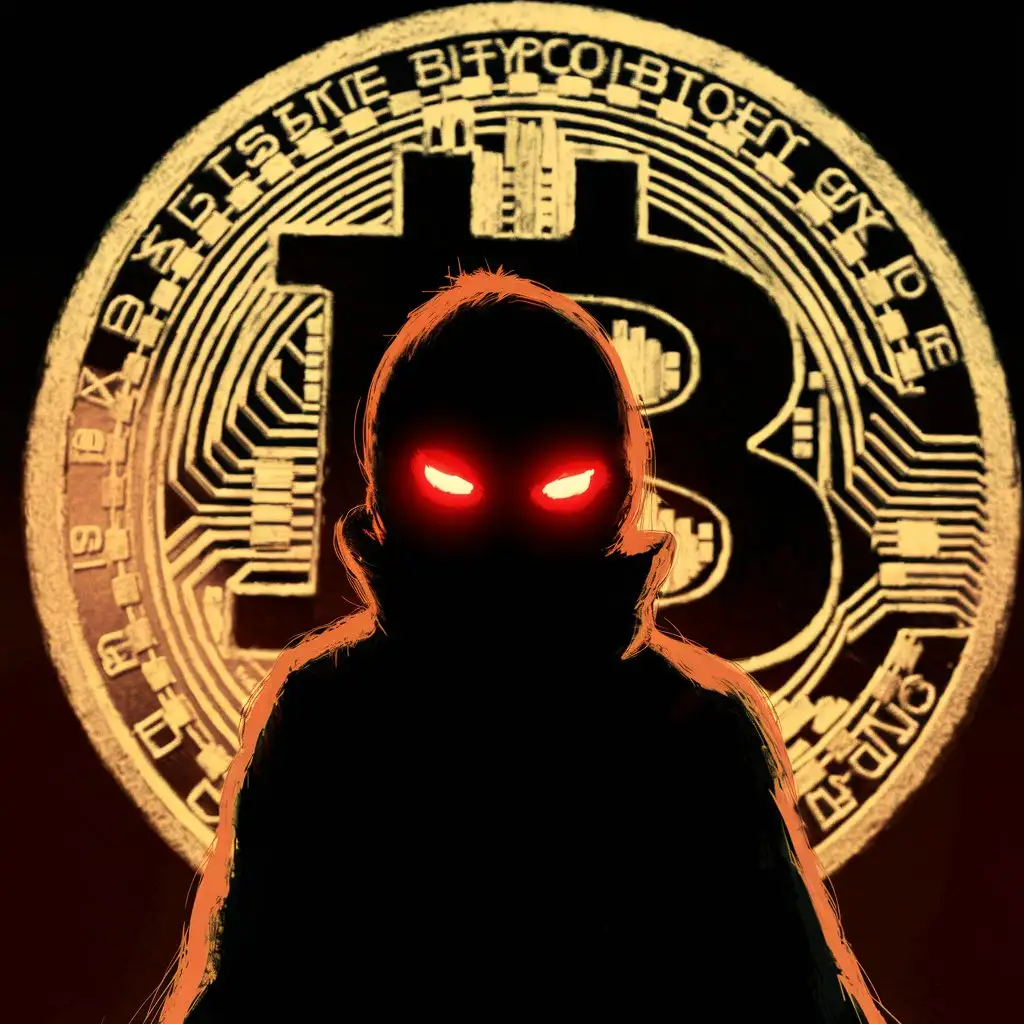 Mysterious-Figure-with-Glowing-Red-Eyes-against-Bitcoin-Symbol-Background