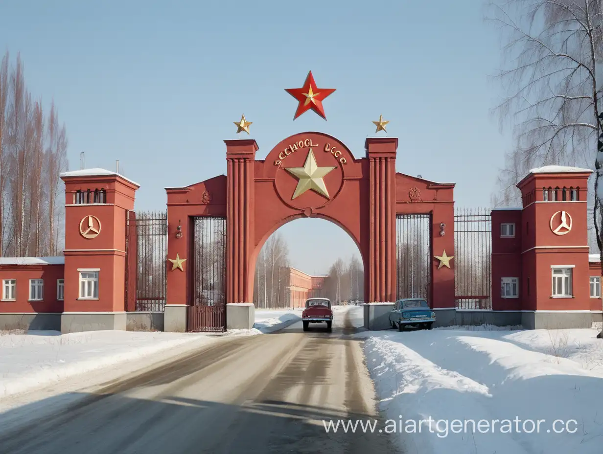 USSR-Era-School-with-Lone-Star-Gate-and-Street-Scene