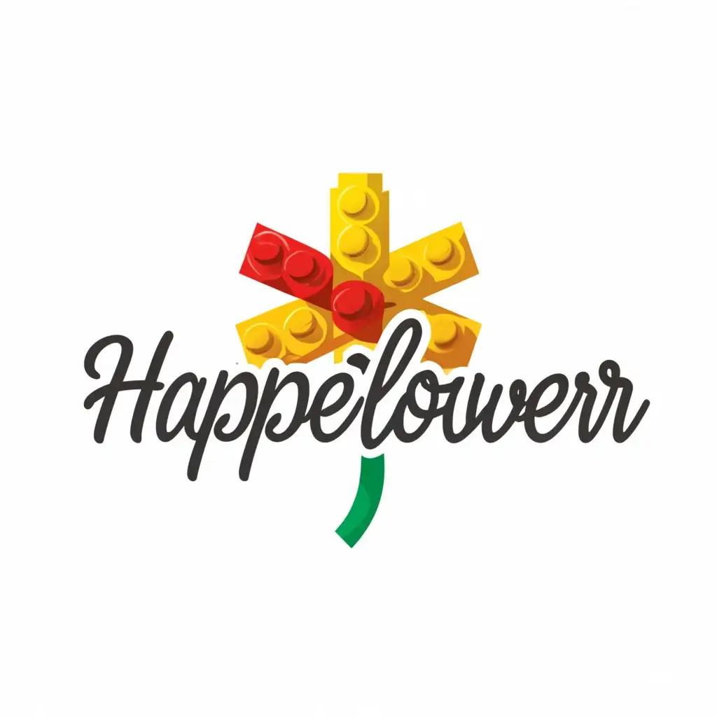 a logo design,with the text "happieflower", main symbol:legoflower,Moderate,be used in Home Family industry,clear background