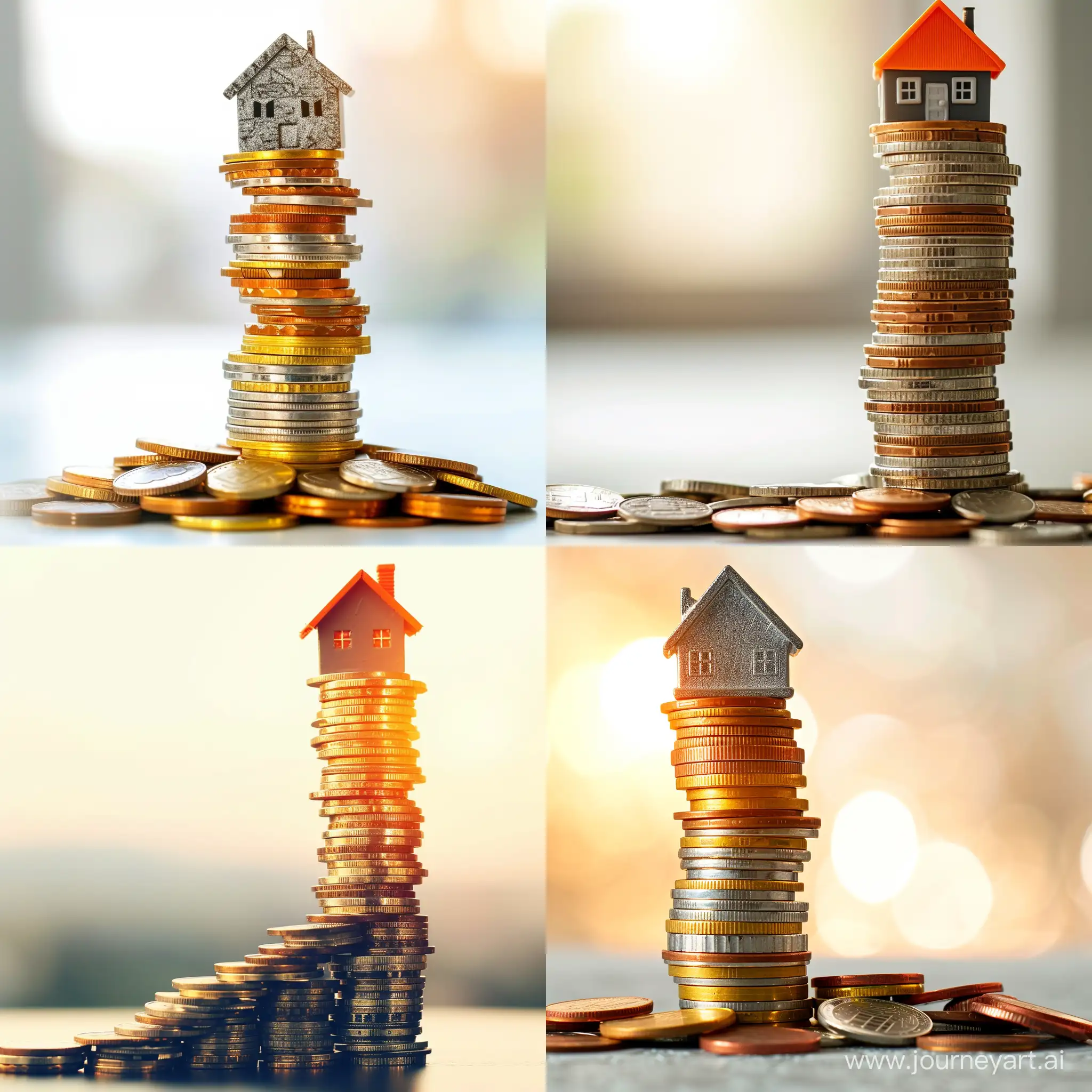 Stack-of-Coins-with-Charming-Miniature-House-on-Top