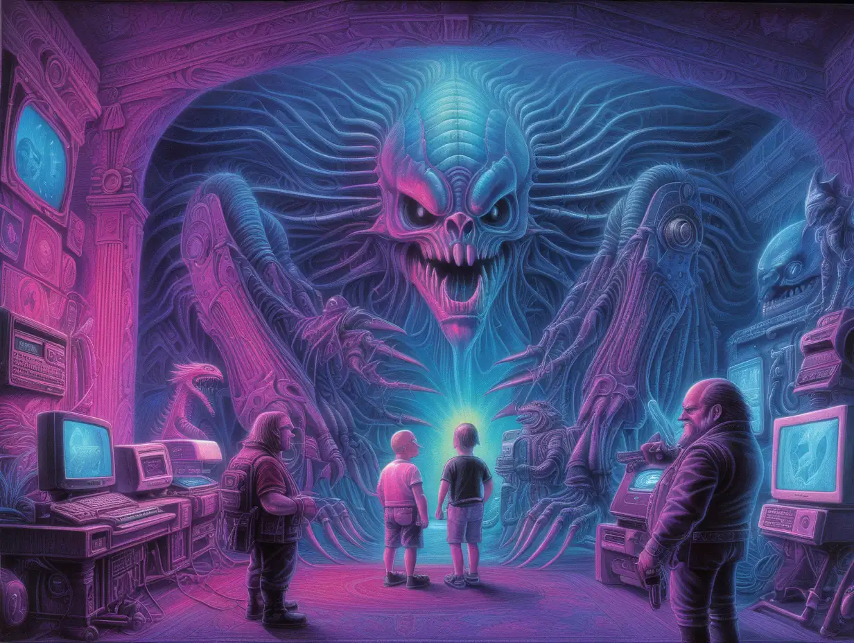 art by wayne barlowe,  plasma, funny art, blueprint, by H.R. Giger, Animal Crossing Characters, dramatic color, by john Constable, canvas, game, neon, by John Kenn mortense, tonal colors
