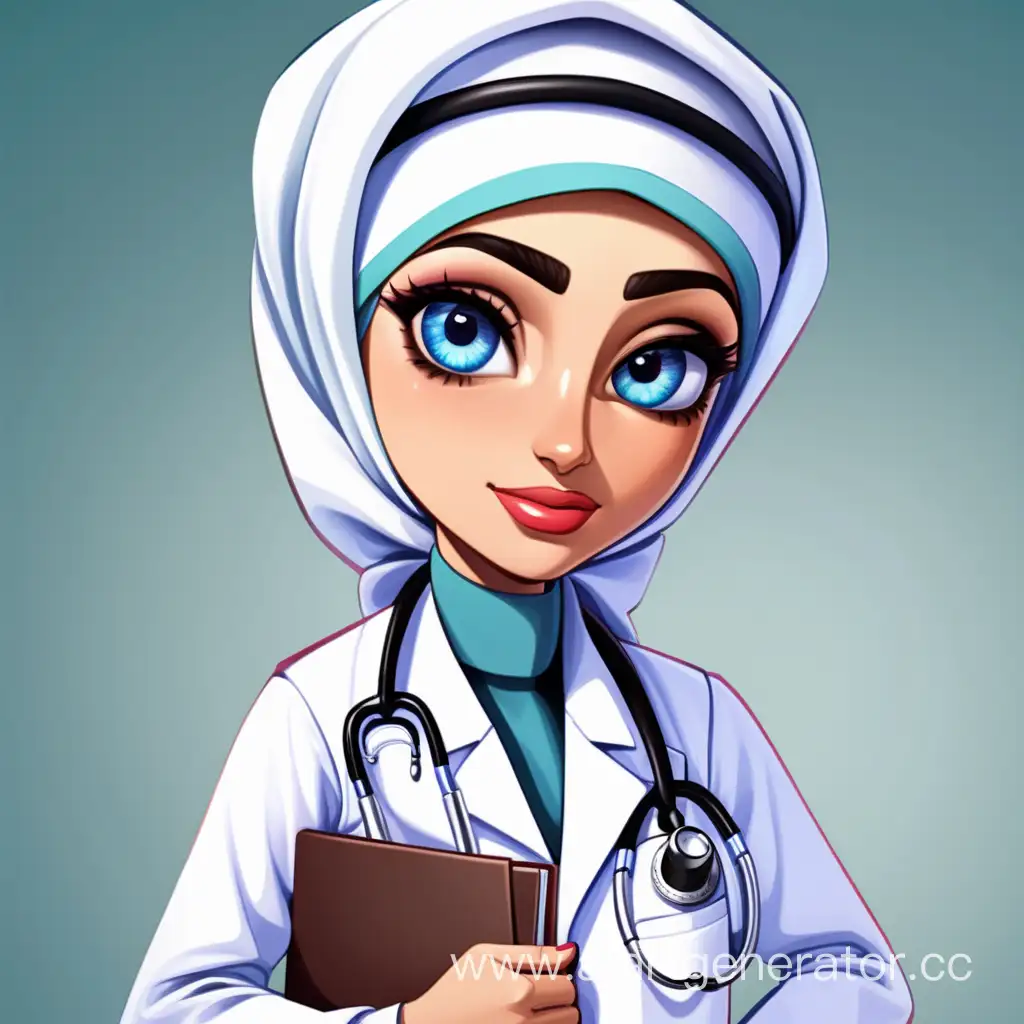 Доктор Женщина мусульманка Палестина мультяшная голубые глаза
