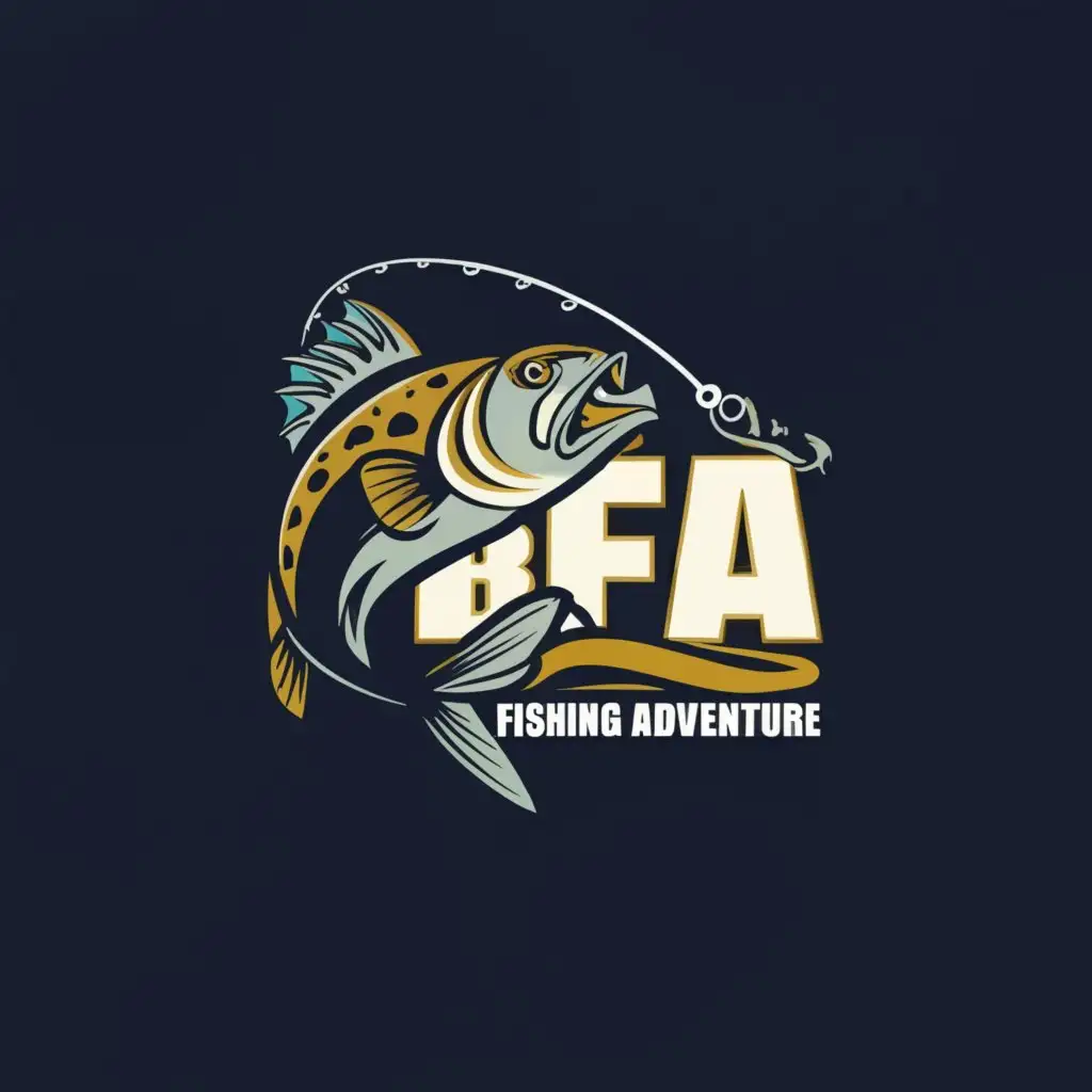a logo design, with the text ' B.F.A
BARAM FISHING ADVENTURE', main symbol:FISH, LURE, FISHING, Moderate, clear background, BOAT