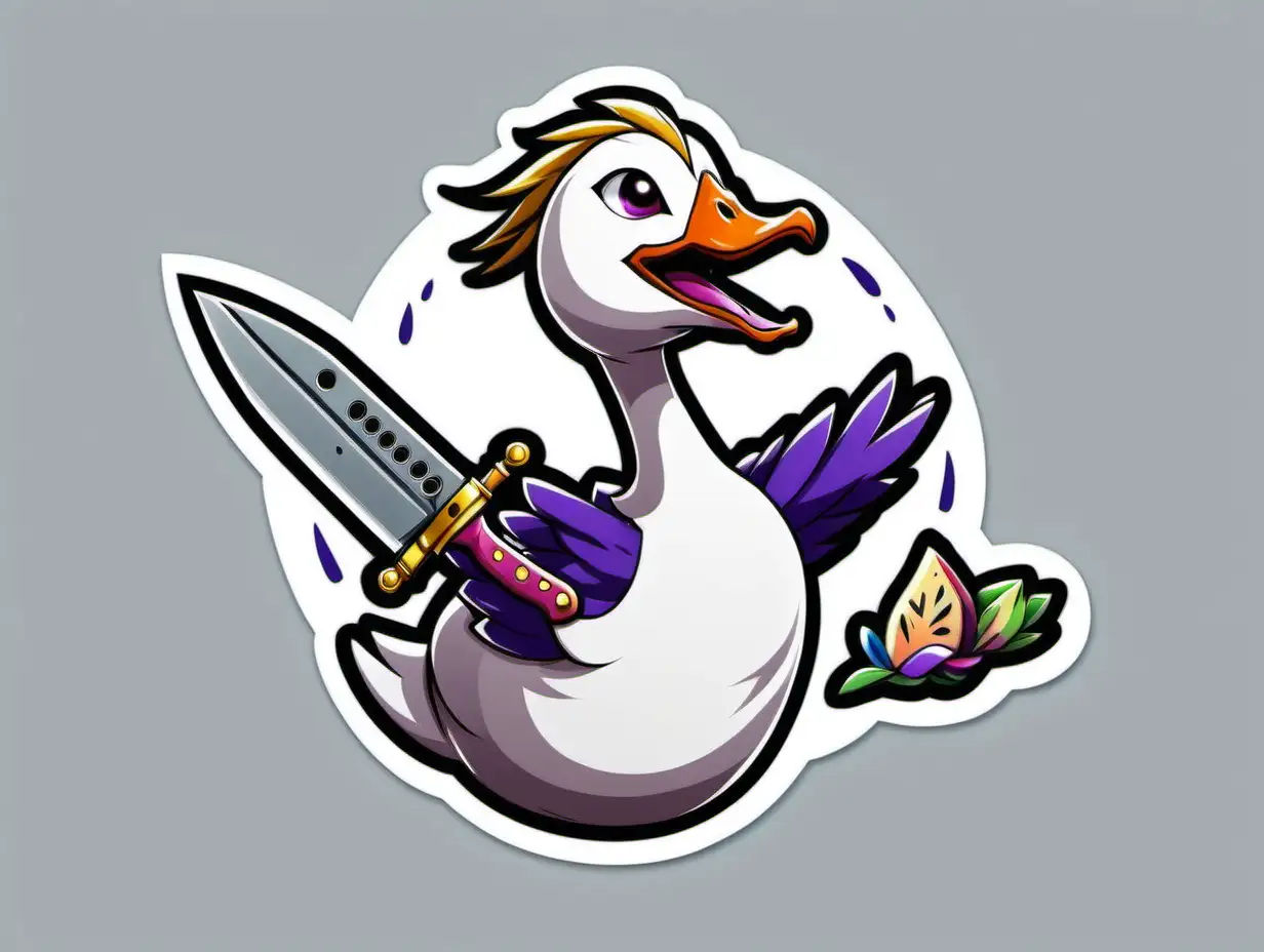 Ecstatic Goose with Knife Sticker in Yugioh Design