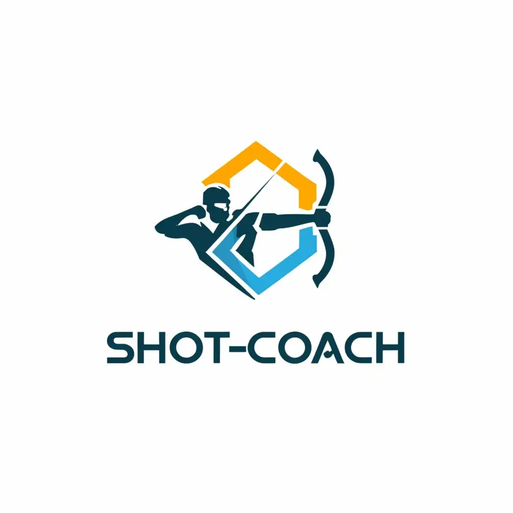 a logo design,with the text "Shot-Coach", main symbol:archer with bow and arrow in 6 sided blockchain symbol on white background,Moderate,clear background