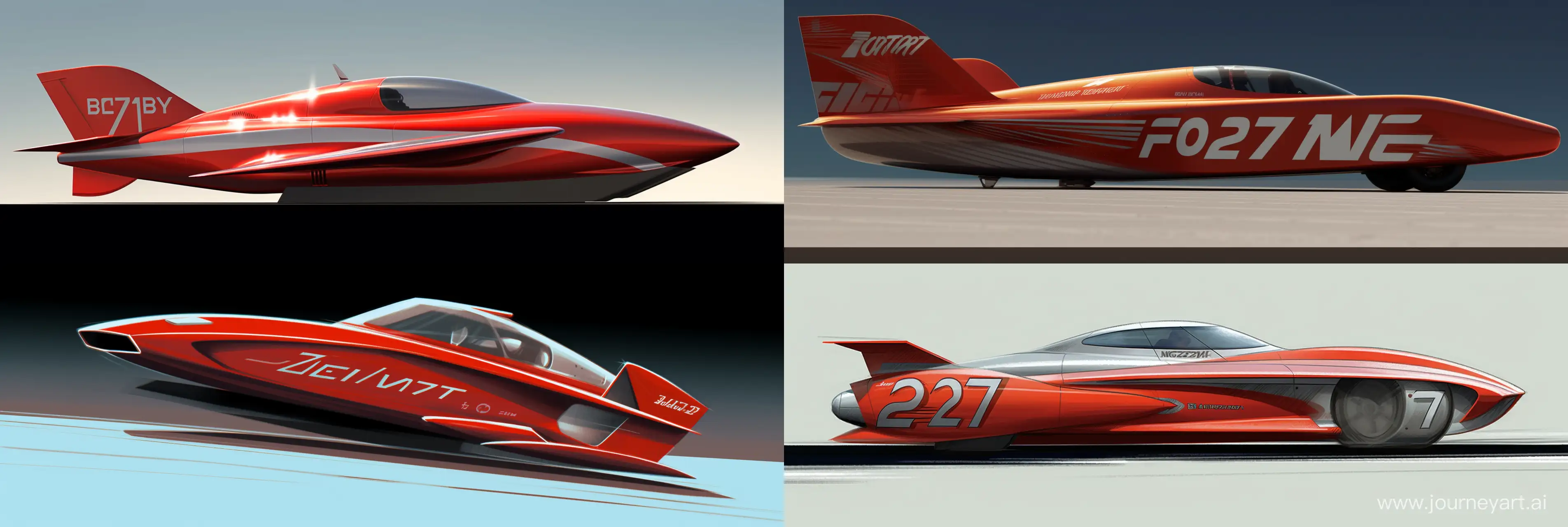 A dynamic sketch of a Formula 2 powerboat livery design, emphasizing speed and fluidity, incorporating shades of crimson and silver. The design should feature sleek, aerodynamic lines that suggest motion even when stationary, with subtle geometric patterns to add sophistication. The boat's hull number '71' should be prominently displayed in a bold, modern font, accented with a stylized wave motif to highlight its aquatic prowess. Artistic influences of Futurism to capture the essence of speed and technology, with a nod to the minimalist style of Bauhaus for clean, effective design communication. Render the sketch in a loose, conceptual pencil on paper style with hints of watercolor to give a vibrant yet professional look. Desired aspect ratio is 3:1 to capture the full side view of the boat --ar 3:1 --stylize 300 --v 5