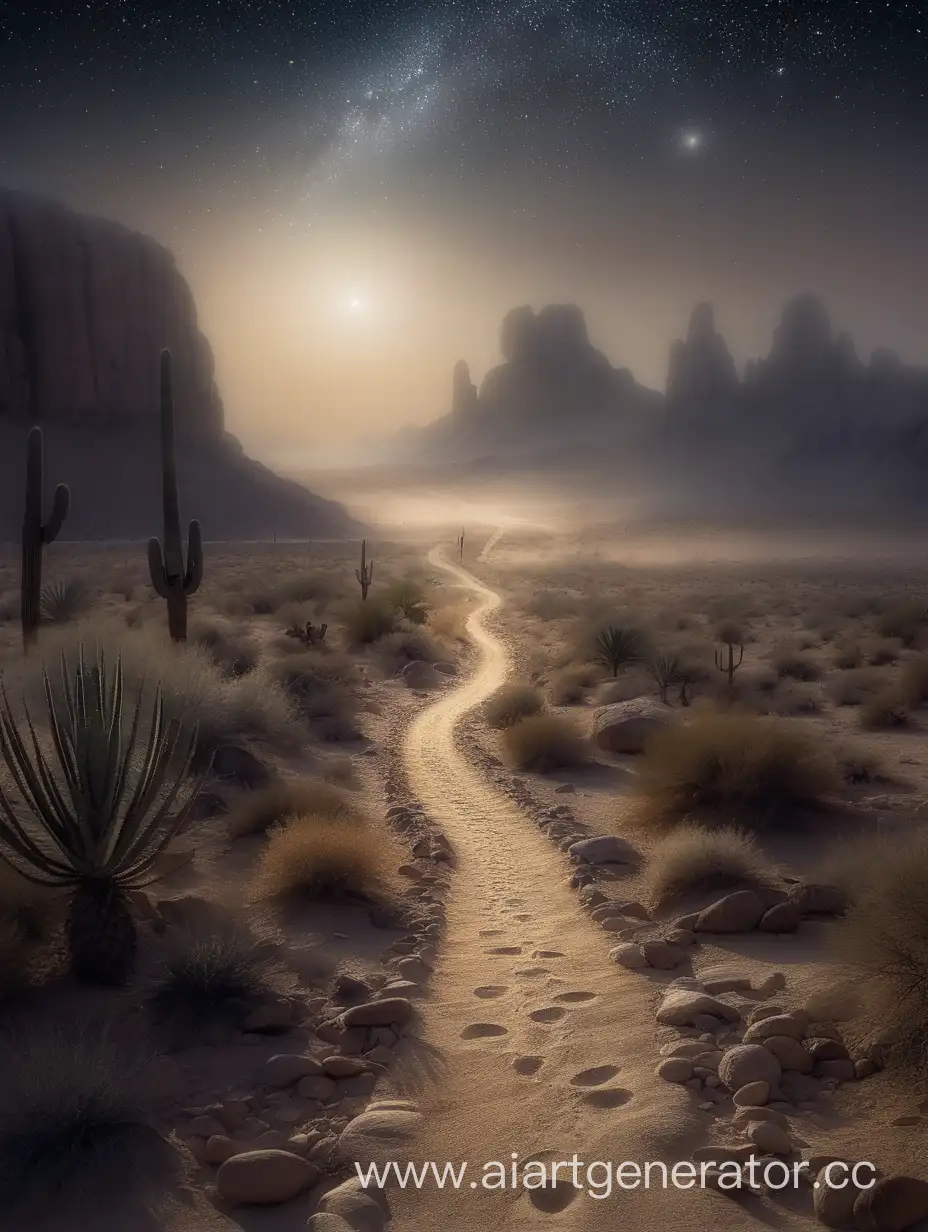 Solitary-Journey-Through-Misty-Desert-Silent-Night-under-Starlit-Sky