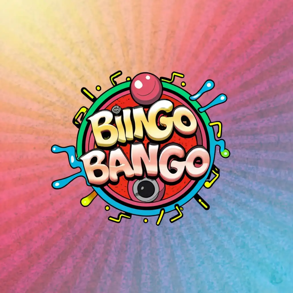 a logo design,with the text "Bingo Bango", main symbol:Text in centre with cartooon speakers in a circle around the text in trippy colors,complex,be used in Entertainment industry,clear background