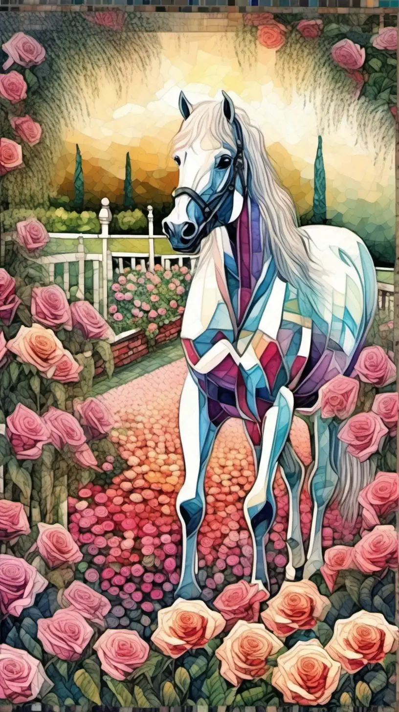 Colorful Rose Garden with Pony and Modern Art Accents