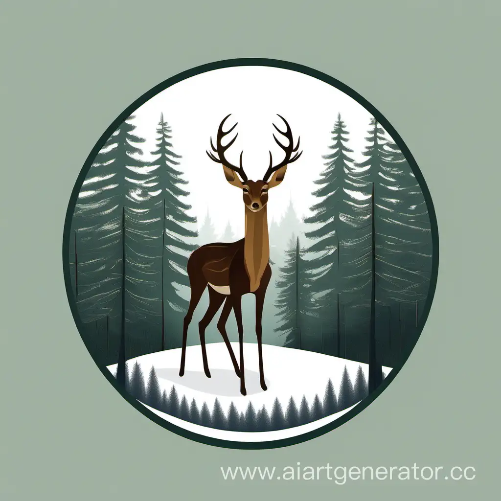 Minimalist-Deer-Head-in-Coniferous-Forest-Art
