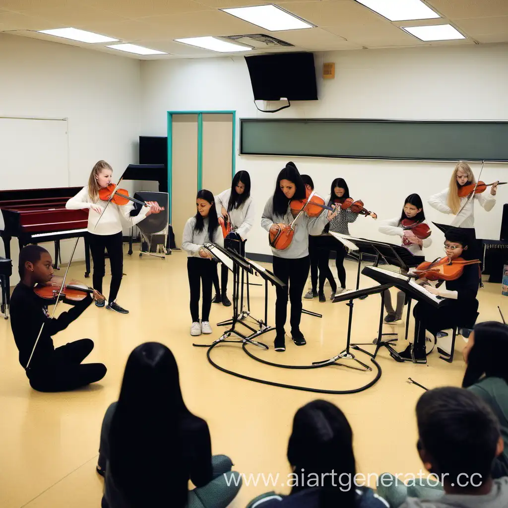 студенты занимаются в современном музыкальном классе