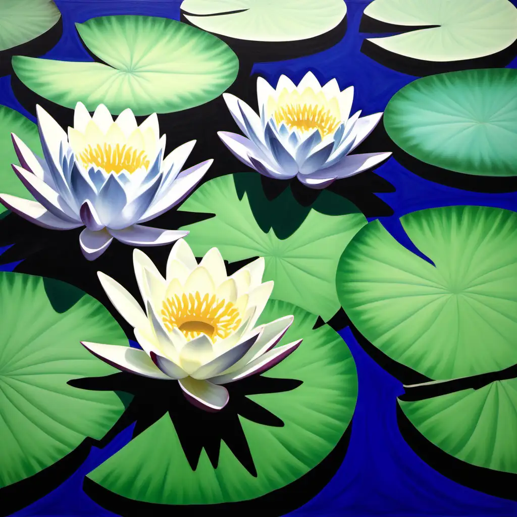 Georgia OKeefe Style Water Lilies Serene Floral Abstraction in Vibrant Hues
