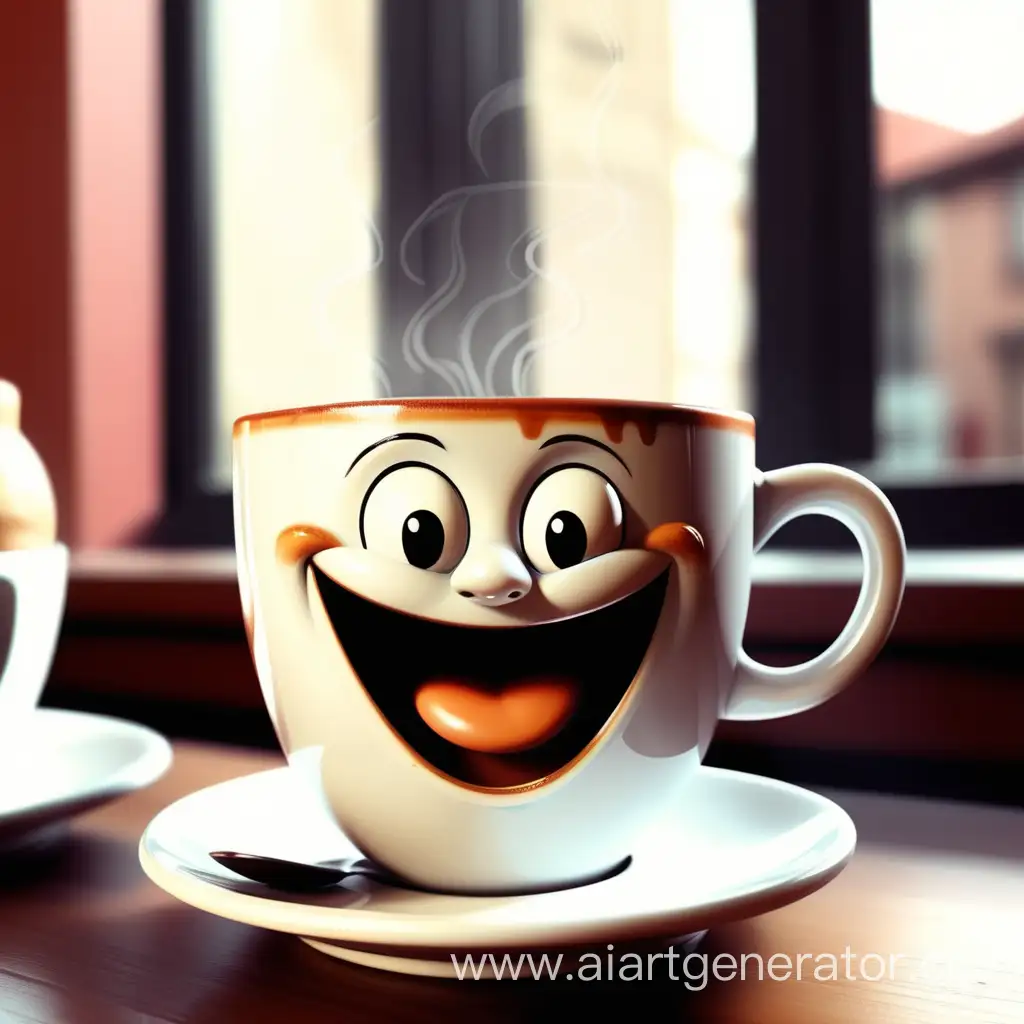 Joyful-Coffee-Cup-with-Steam-and-Beans
