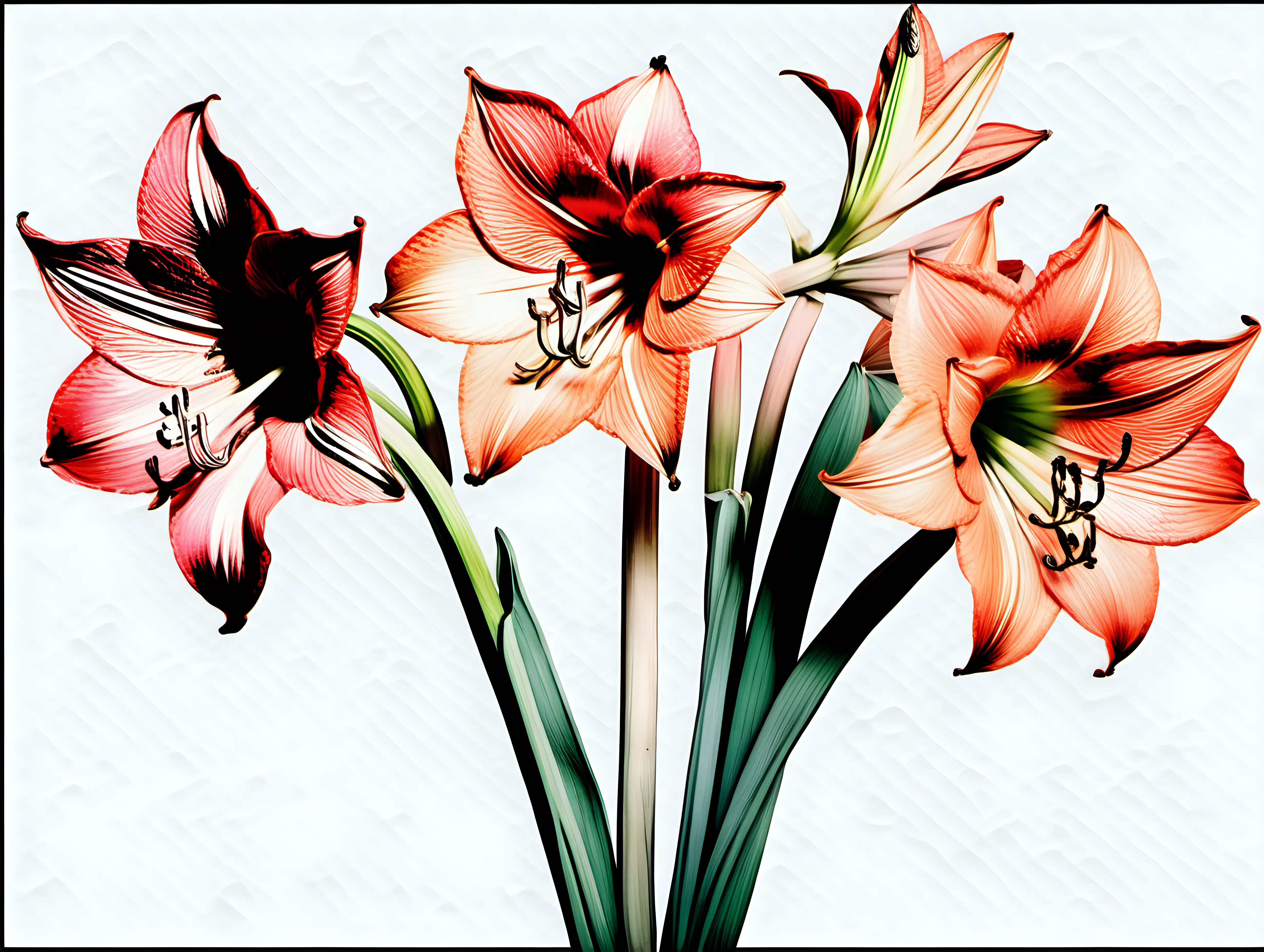 Pastel Watercolor Amaryllis Flowers Clipart on White Background Andy Warhol Inspired Tile