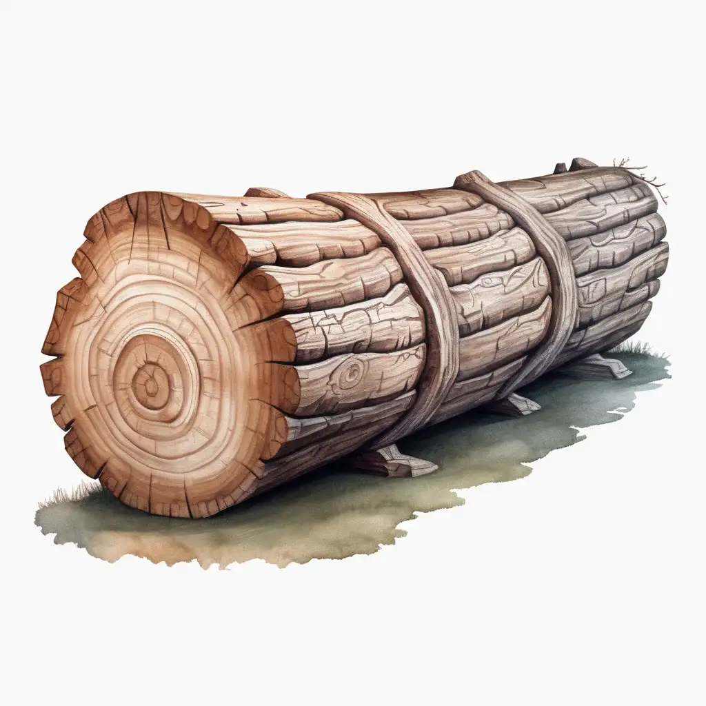 giant carved wooden log, dark watercolor drawing, no background