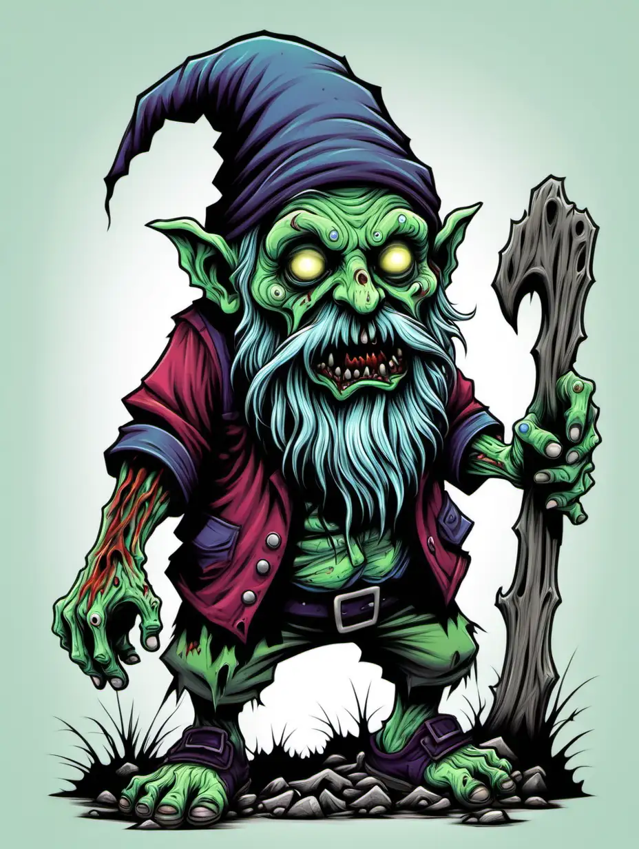 Illustration Page Gnome Zombie with Dark Thick Lines and Vibrant Colors