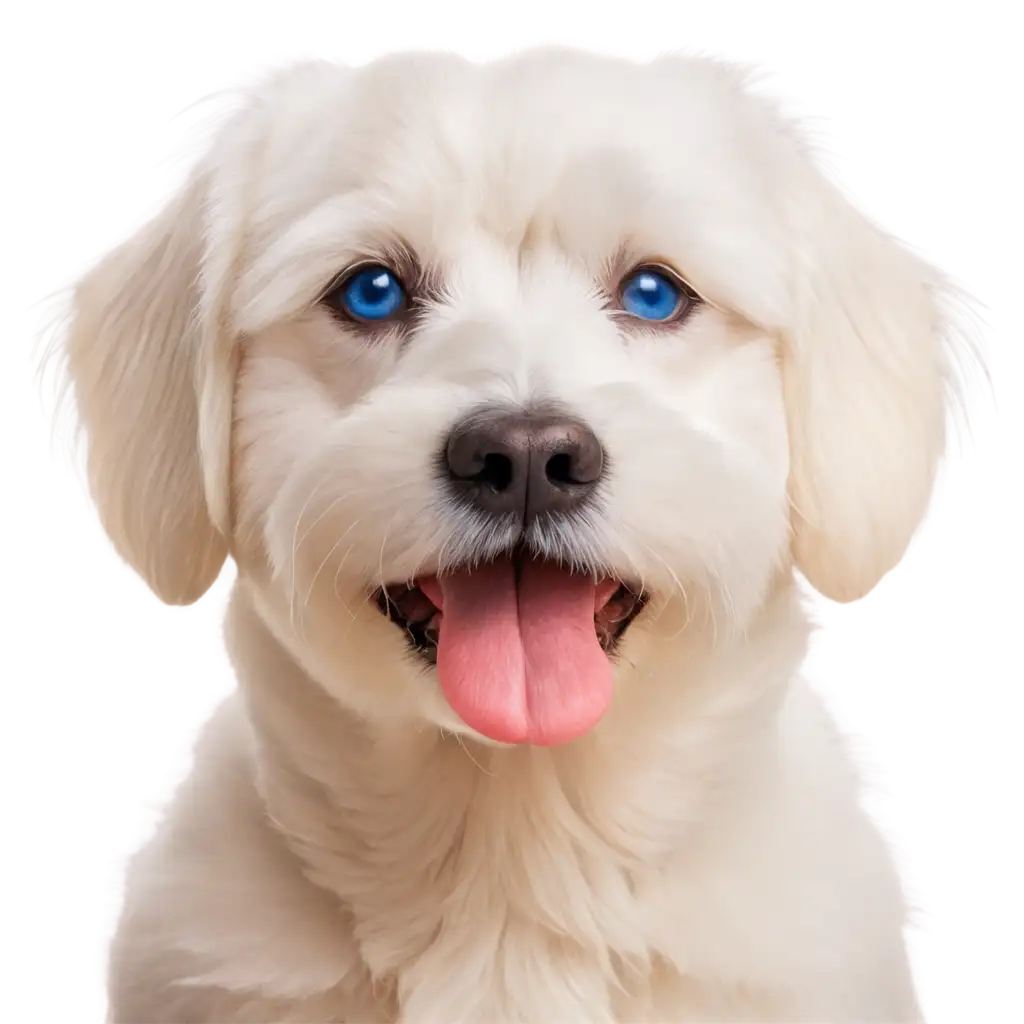 Smiling-White-Maltese-Dog-with-Blue-Eyes-Holding-Tasty-Bone-PNG-Image