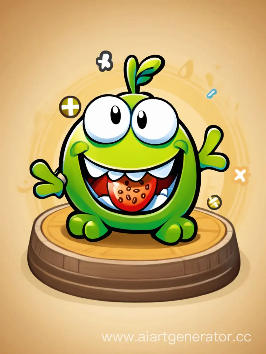 design for forum topic in style "cut the rope", also use main character of this cartoon
