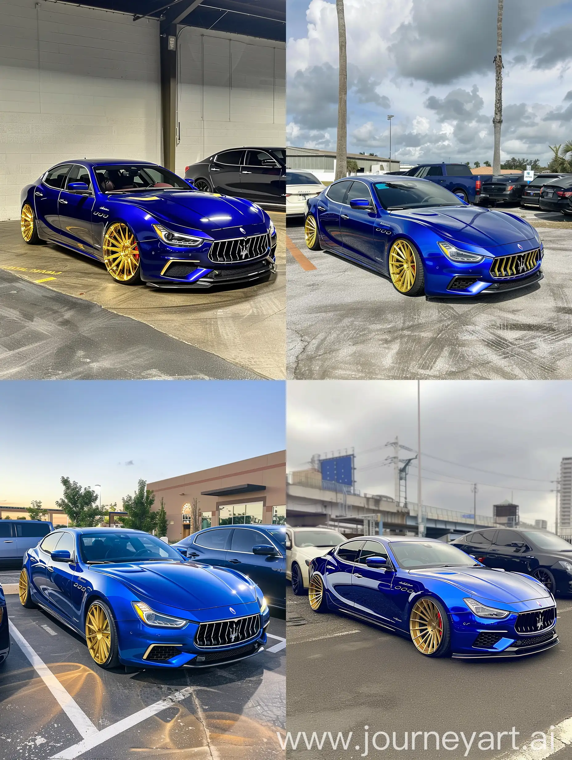 Pinterest style snapchat story van Maserati Ghibli v6 in metallic lak blauw glimmende met goude velgen gespot snap foto slecht gespot realistic naast andere autos 