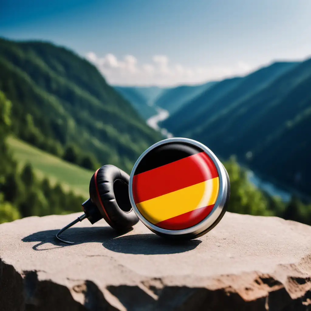 A picture of beautiful location in Germany with the flag of Germany on the ear piece side (top left)